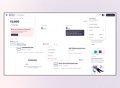 Workspace homepage. MVP 2021 design dropdown illustration interface menu menuline popover product design stages states ui user ux