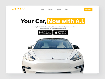 EVAGE: A.I. Car Assistant Landing page design - Hero Shot a.i. a.i. assistant ai landing page ui