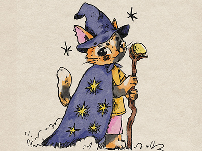 Witch cat cats character cozy digital art illustration ink texture