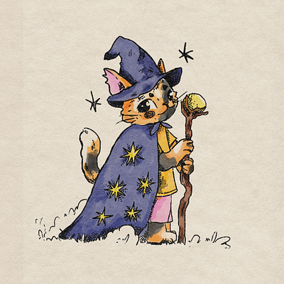 Witch cat cats character cozy digital art illustration ink texture