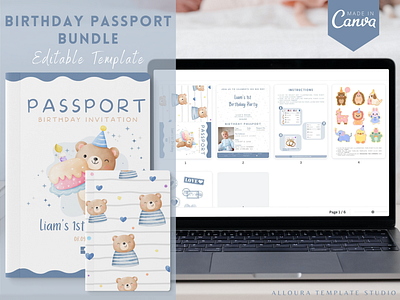 Baby Passport Invitation Template - Editable with CANVA birthday passport canva template creative design editable template template
