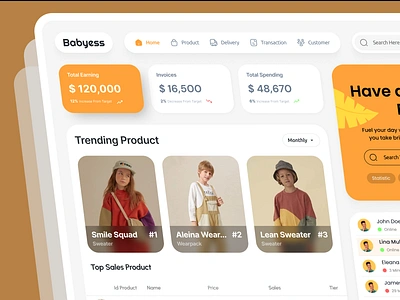 Babyess - Baby and Kid's Fashion Dashboard clean dashboard design epxploration fashion inspiration kidswear responsive ui ux