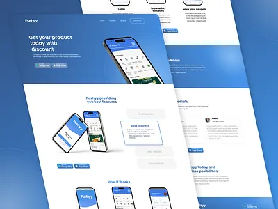 mobile app landing page-pushyy (Unofficial) app app landing page app website blue discount discount app edgy design landing page mangcoding minimal minimal design mobile app mobile app website modern tech ui ui design ux web design