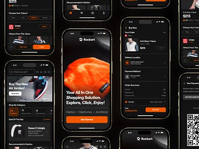 Rockart - Mobile App Eccomerce Web 3.0 app card cripto design e commerce e commerce mobile app home menu mobile mobile app onbording menu order menu order page pay ui uiux ux web 3.0