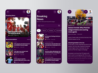 PL Mobile App - News app arsenal braking news clean design football live live score match mobile news pl premier league score soccer sport stats ui ux
