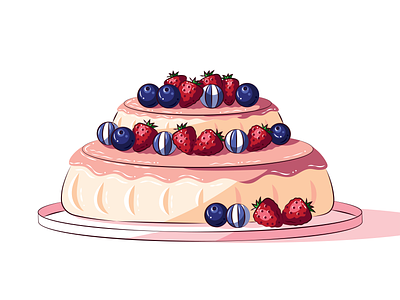 Strawberry cake 2d 2d illustration art blueberry cake chocolate cute cute food digital art food illustration illustrator strawberry vanilla