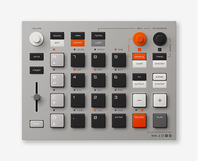Keyboard of K.O.II black button grey industrial keyboard knob orange sampler skeuomorphic skeuomorphism slider toggle switch ui ui elements white
