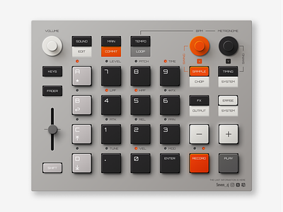 Keyboard of K.O.II black button grey industrial keyboard knob orange sampler skeuomorphic skeuomorphism slider toggle switch ui ui elements white