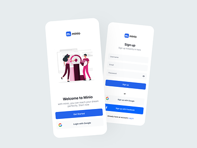 Sign up - Minio blue login minimalist mobile app sign in sign up ui design