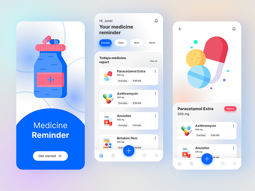 Medicine reminder app UI redesign by Sazidur Rahman on Dribbble