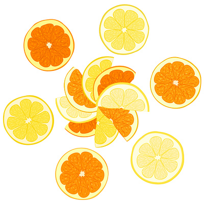 Свежие лимонные и апельсиновые дольки. lemons wedges