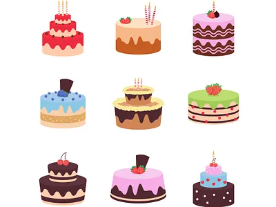 Vector of Birthday Cake Flat Illustration food icon illustration vector