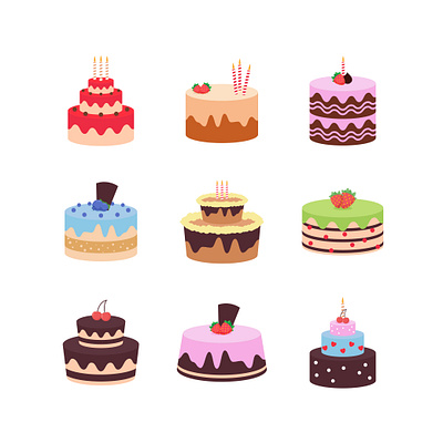 Vector of Birthday Cake Flat Illustration food icon illustration vector
