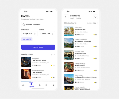 Hotel App - Ui Design app app design clean e com app hotel app hotels minimal modern search screen ui