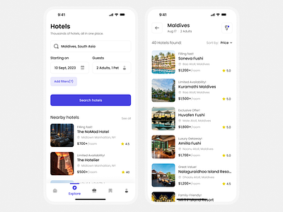 Hotel App - Ui Design app app design clean e com app hotel app hotels minimal modern search screen ui