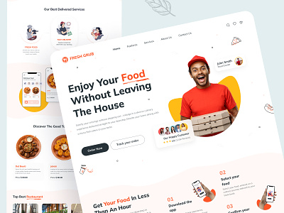 Food Delivery Web Landing Page clean ui delivery service food drink food app food delivery web design food delivery website food order ser fresh food home page illustration landing page menu online food organic food restaurants ui uiux web web design website