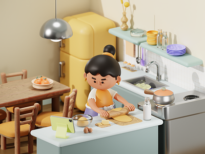 Cooking - 3D Illustration 3d 3d character 3d cooking 3d illustration 3d kitchen 3d room illustration rizki agus