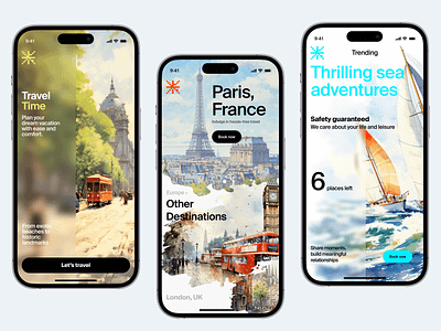 Travel Time - Mobile App Concept 3d animation clean concept creative graphic design illustration ios app mobile modern sightseeing stylish travel trip ui ui daily ux ux daily