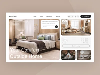 iCottage - Homestay Hero Section Figma Template figma figma ui framer framer template framer website framerdesign hero image hero section hotel booking minimalist modern peterdraw ui website