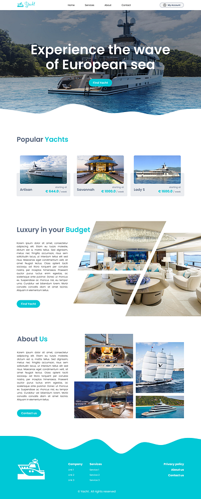 Yacht Rental Landing Page graphic design home page landing page ui ui design uiux web design web page