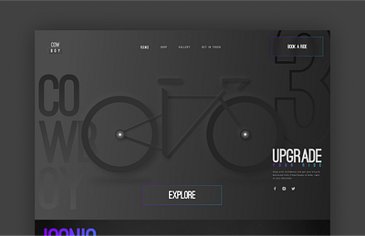 Bicycle brand web design (Concept)_Figma 3d bicycle branding cowboy dark design figma glassmorphism graphic design illustration landing page logo minimal neumorphism typography ui ux vector web website