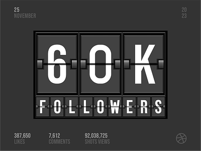 60k Followers 60k achivement aword branding clock design dribbble followers font graphic design icon icon set illustration letters logo numbers shots timer typo vector