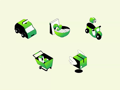 Online Delivery Illustration Icons beverage bike car delivery fast delivery flat art food delivery illustration mart motorbike online online delivery online services package package delivery ramen shopping taxi vector vehicle