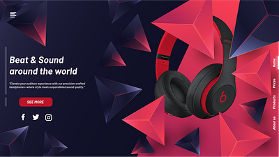 Headphone company landing page using illustrator software animation branding logo ui