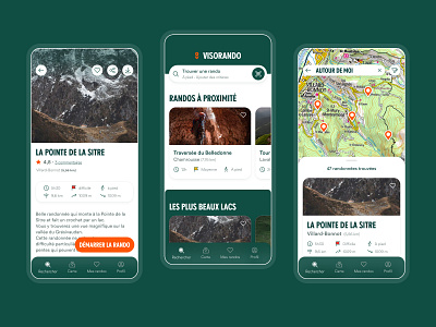Visorando - Hiking App app dark green forest hike hiking mobile product design ui ux visorando