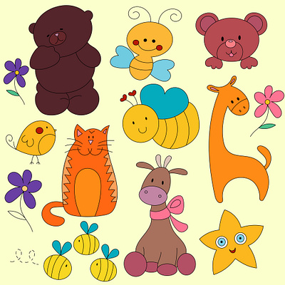 Cute print for kids with animals app branding design graphic design illustration logo typography ui ux vector