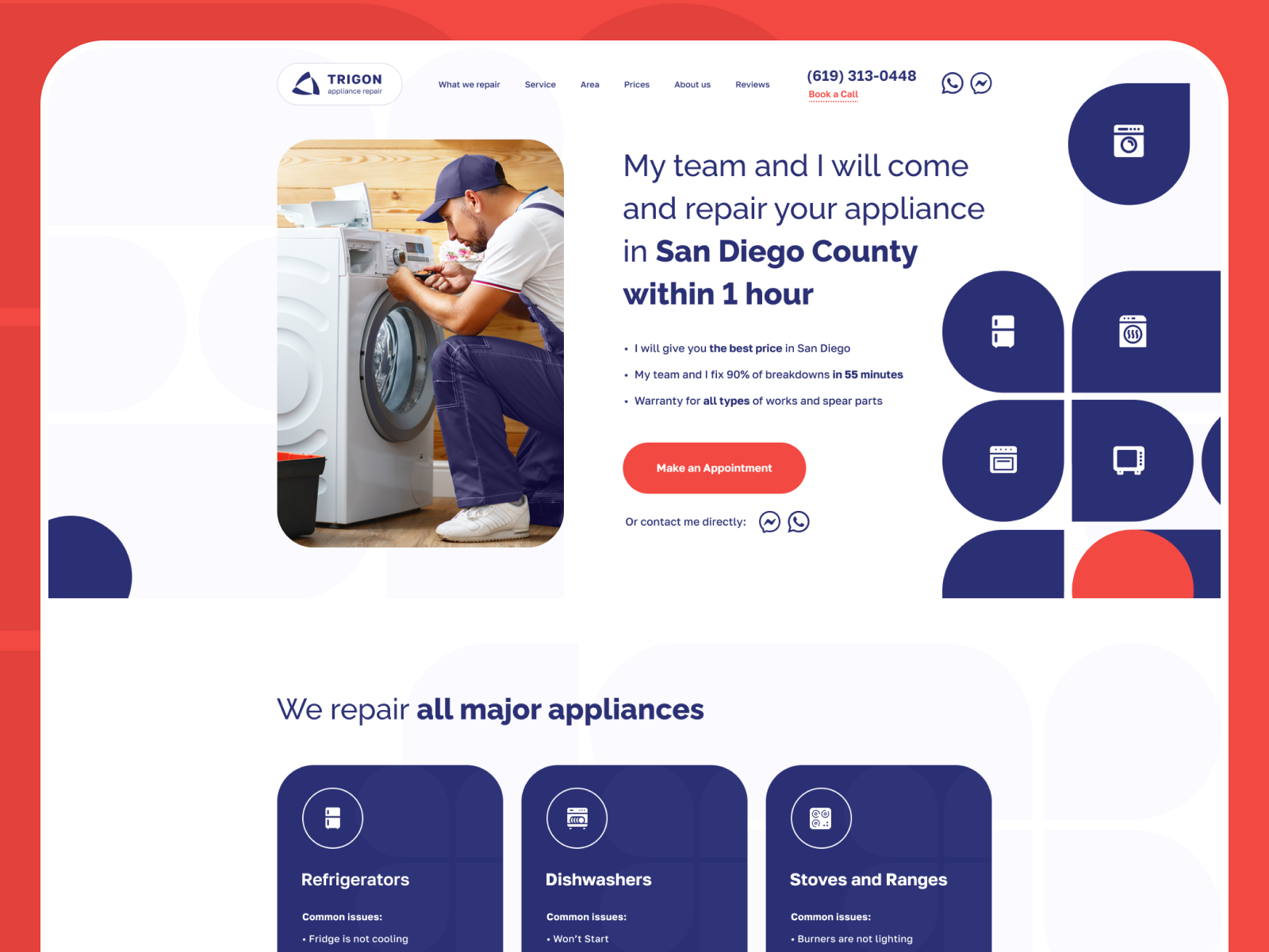 Example of Appliance repair Landing Page design concept