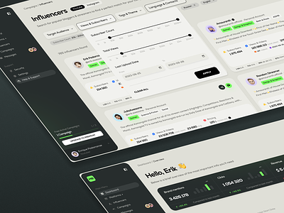 Influencer Marketing Dashboard Exploration admin panel ads optimization analytics business clean dashboard dashboard ui influencer marketing marketing marketing hub minimal saas social media ui ui ux ux web web app web design website