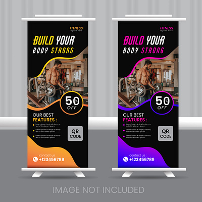 Fitness poll Up Banner Template banner dsign bg vect book design byzed ahmed desiner dsign fitness fitness banner flyer gym gym banner poll up banner poster social media template