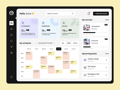 Education dashboard course dashboard education english figma homework schedule site study task ui ux webdesign