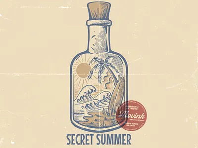Vintage Secret Summer Bottle Beach Illustration beach beach vibes branding graphic design illustration logo mountain nature summer summer vibes t shirt designer tshirt designer vector