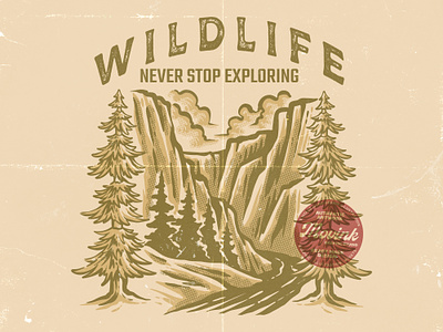 Vintage River in Wildlife Illustration branding design graphic design illustration logo mountain nature pine pine tree t shirt designer vector waterfall wildlife