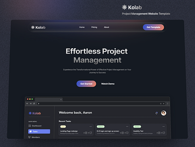 Kolab - Project Management Framer Website Template framer home page landing page saas template ui web design website