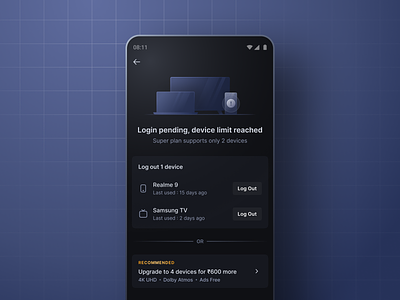 Device Restriction for Disney+ Hotstar account sharing blocker devices disney disney hotstar error figma friction illustration login netflix onboarding ott prime video subscription ui design upgrade upsell ux youtube