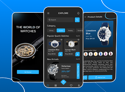 World Of Watch android app design black creative dark ecommerce graphic design ios mobile design motion graphics online store splash screen ui watch