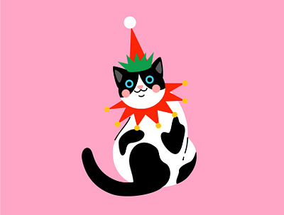 Christmas elf cat abstract cartoon cat character christmas cute design elf fat flat geometric hat illustration kitty