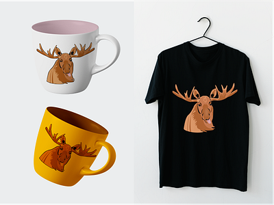 Moose design on T-shirts and mugs