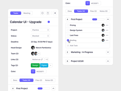 Task Bar - Components UI app board calendar colors components design dropdown inspiration management meeting minimal purple sheets sidebar slack task team ui ux white