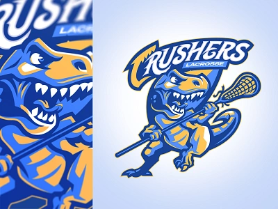 CRUSHERS LACROSSE T-REX LOGO (Unused Draft/for SALE) bold branding character design gaming logo graphic design illustration lettering logo logo design sports sportslogo typography