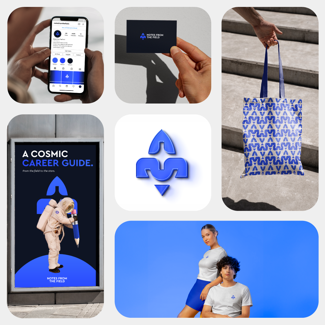 Notes From The Field astronaut billboard design business logo education logo logo mark modern pattern notes pencil logo premium mockups rocket rocketship timeless logo