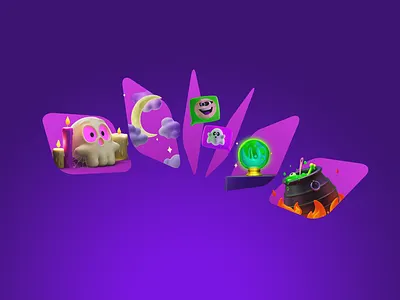 Apple App Store Holiday Series - Halloween 3d 3d illustration app store apple branding c4d character character design cinema4d color design fun halloween icons illustration moon scary skull