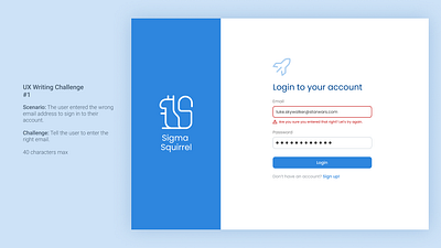 UX Writing Task 1: Login errormessage login ux writing uxwritingchallenge