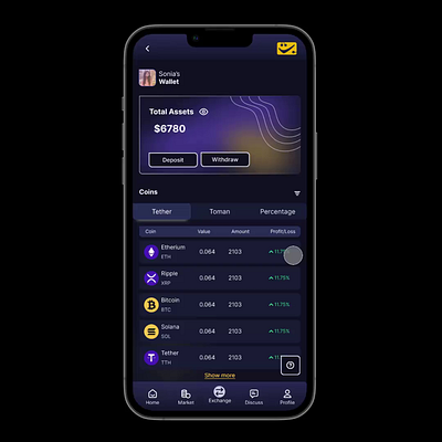 Crypto Wallet and Exchange drag navigation prototype ui ux