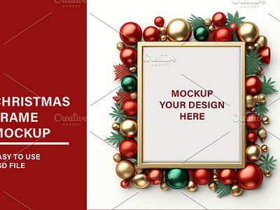 CHRISTMAS FRAME Mockup christmas frame mockup festive frame mockup golden frame mockup poster mockup print mockup psd frame mockup smart object mockup wall art mockup