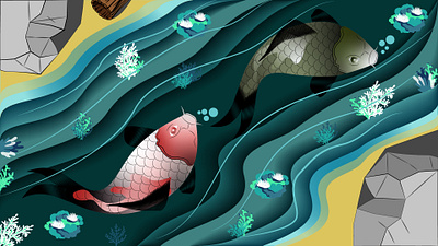 2D Artwork "Koi salmon" 2d adobe illustrator artwork design fish graphic design illustration illustrator koi river salmon vector