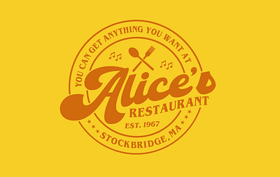 Alice's Restaurant Logo Design adobe illustrator badge design design graphic design logo logo design print design t shirt t shirt design typography vector